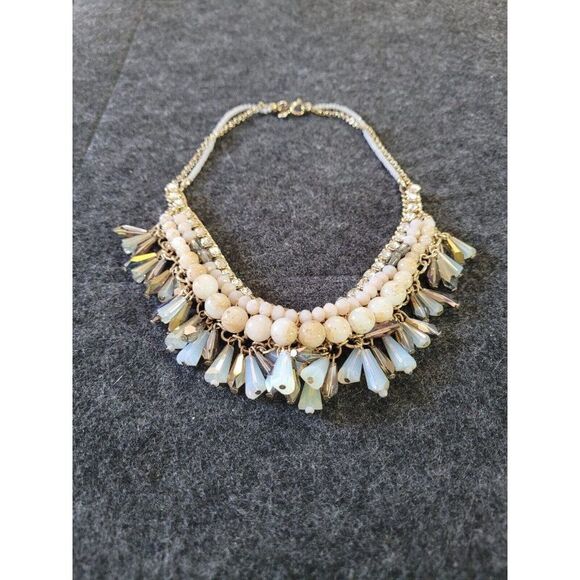 LOFT Gold tone Rhinestone Faux Pearl Multi-Tier Statement Necklace - Picture 2 of 3